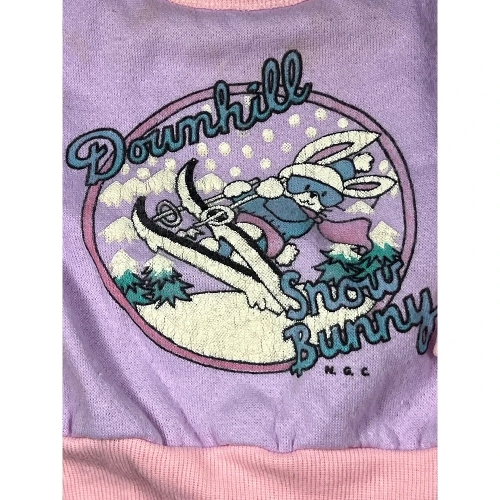 Vintage‎ Downhill Snow Bunny Fleece Sweatsuit Set Purple Pink 18 Months